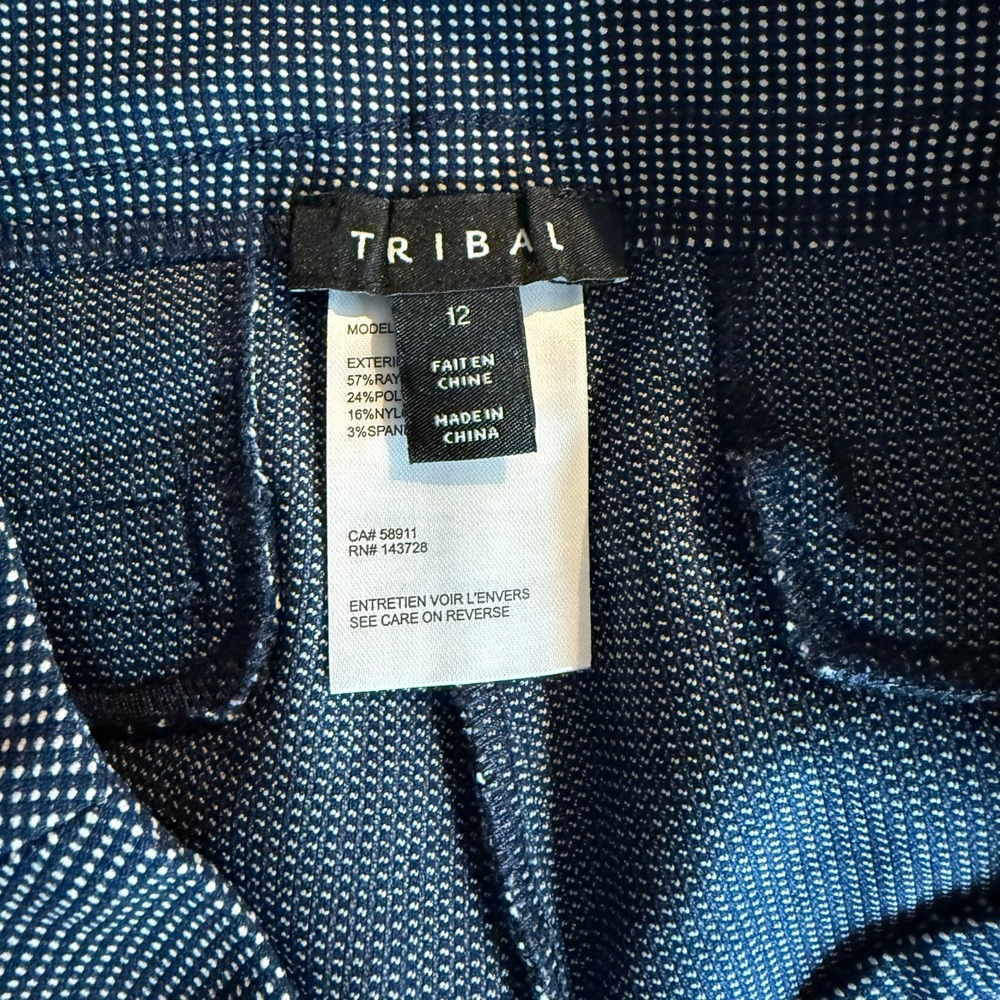 Tribal High Rise Wide Leg Cropped Pants Navy White Pinstripe Size 12 NWT - Picture 6 of 8